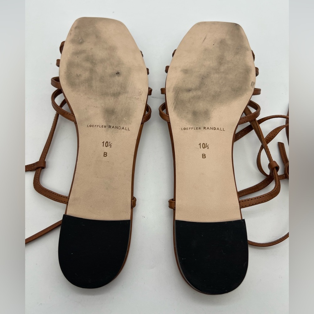 LOEFFLER RANDALL Lorelai Cognac Leather Open Toe Ankle Wrap Flat Sandals sz 10.5 - Picture 10 of 10